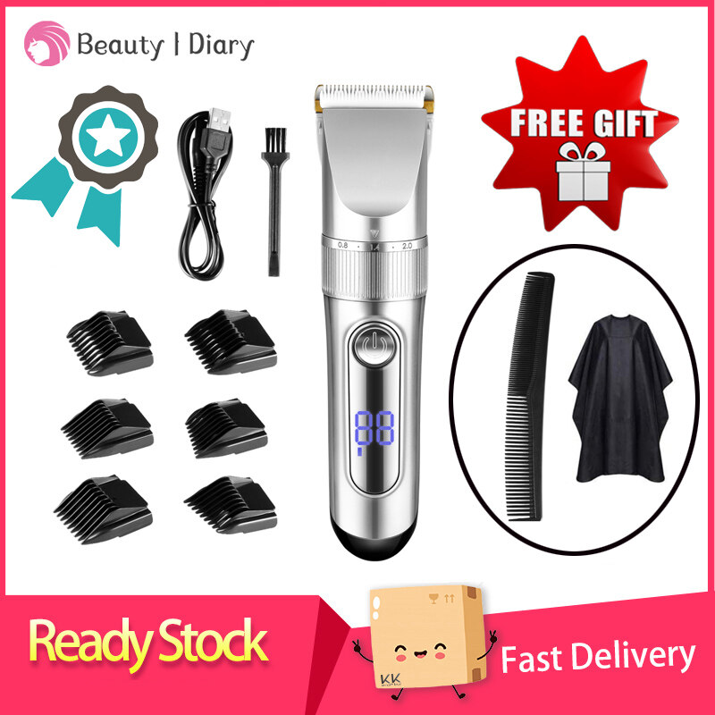 【Ready Stock+ High Quality】 Silver Electric Hair Clipper Set with Free Long Comb and Apron
