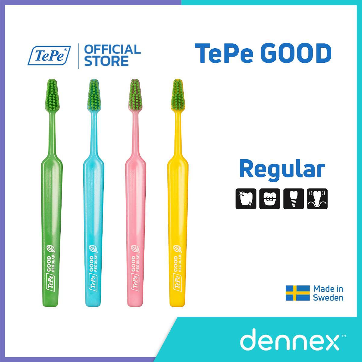 ราคา TePe GOOD Regular แปรงสีฟัน รักษ์โลก ผลิตจากอ้อย ขนแปรงนุ่ม เทเป้ กู๊ด เรกูล่าร์ by Dennex