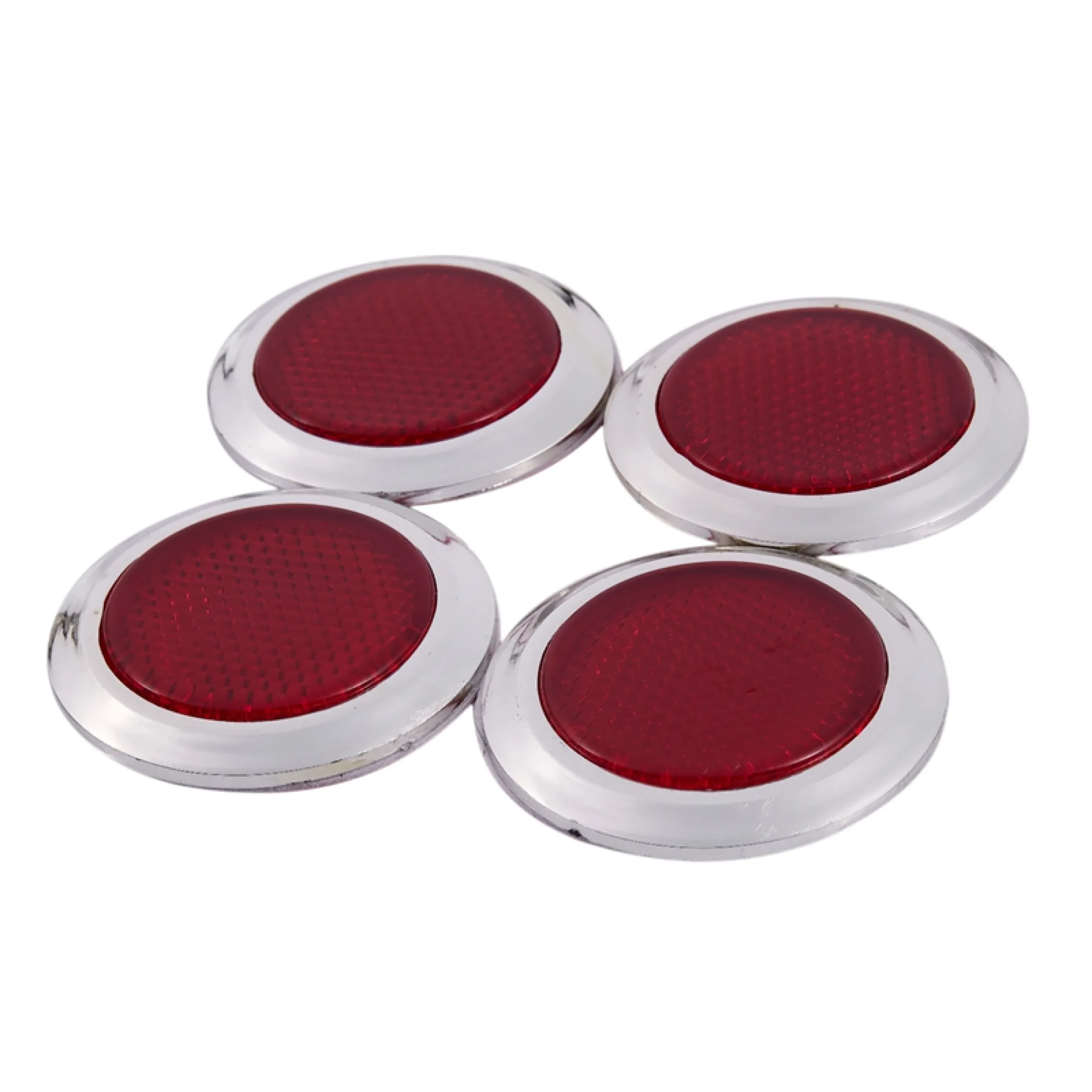 4x Red Car Motorcycles Reflective Sticker Reflector Round Chrome Self Adhesive