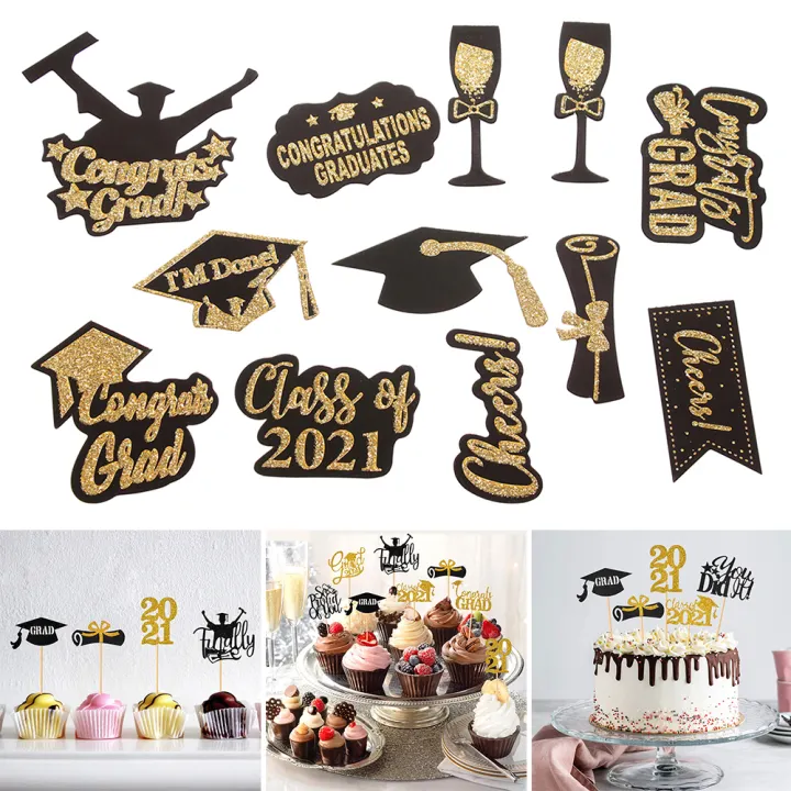 Vjda 12pcs Congrats Grad Party Diy Food Picks Cupcake Toppers Cake Decorations Graduation Topper Bachelor Cap Lazada Ph - Diy Cupcake Toppers Size