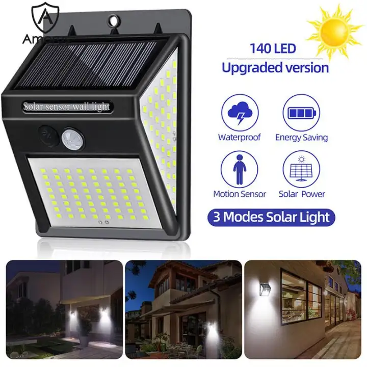 Amorus Led Solar Wall Light Outdoor, Solar Powered Outdoor Lights For Garage