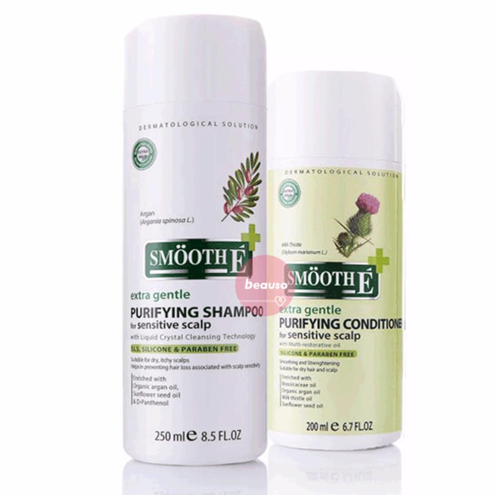 ราคา เซ็ตแชมพูและครีมนวด Smooth E Purifying Shampoo 250ml + Smooth E Purifying Conditioner 200ml.