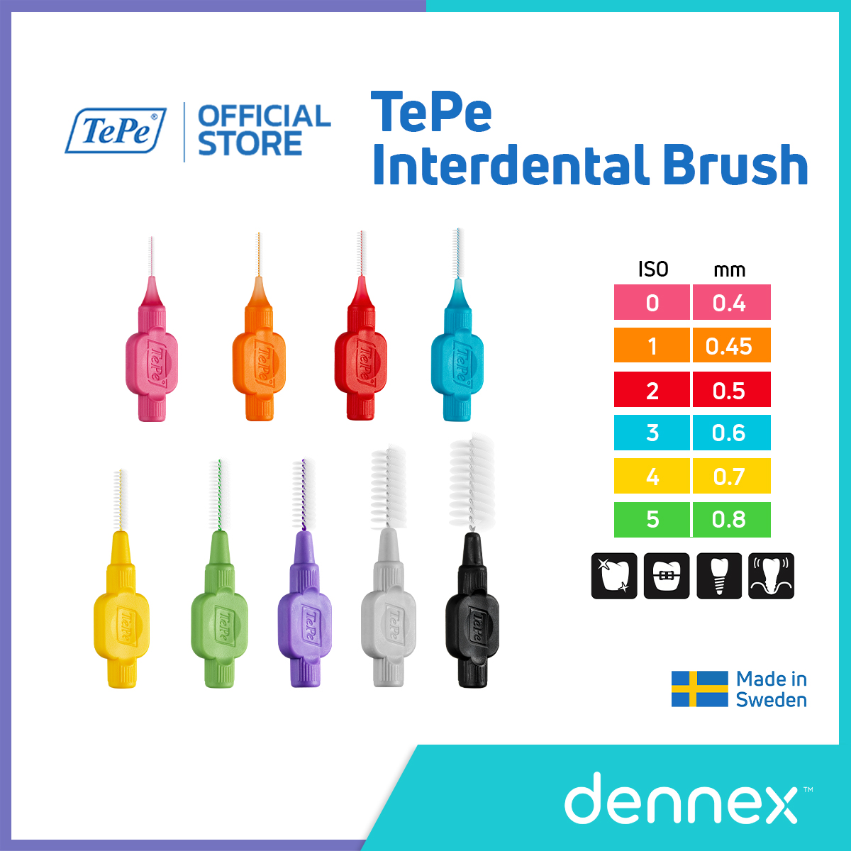 ซื้อที่ไหน TePe Interdental Brush แปรงซอกฟัน ขนนุ่ม แปรงซอกฟันเทเป้ อินเทอร์เด็นทัล บลัช รุ่นออริจินัล แพ็ค 8 ชิ้น By Dennex