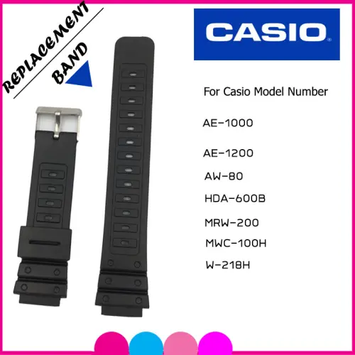 สายนาฬิกาคาสิโอ CASIO รุ่น MRW-200 H,AE-1200 WH,AE-1000 W ขนาด 18 มม. สายนาฬิกาข้อมือผู้ชาย ข้อมือผู้หญิง สายยาง สีดำ สายกันน้ำ ไม่เหนียวมือ สวมใส่สบาย