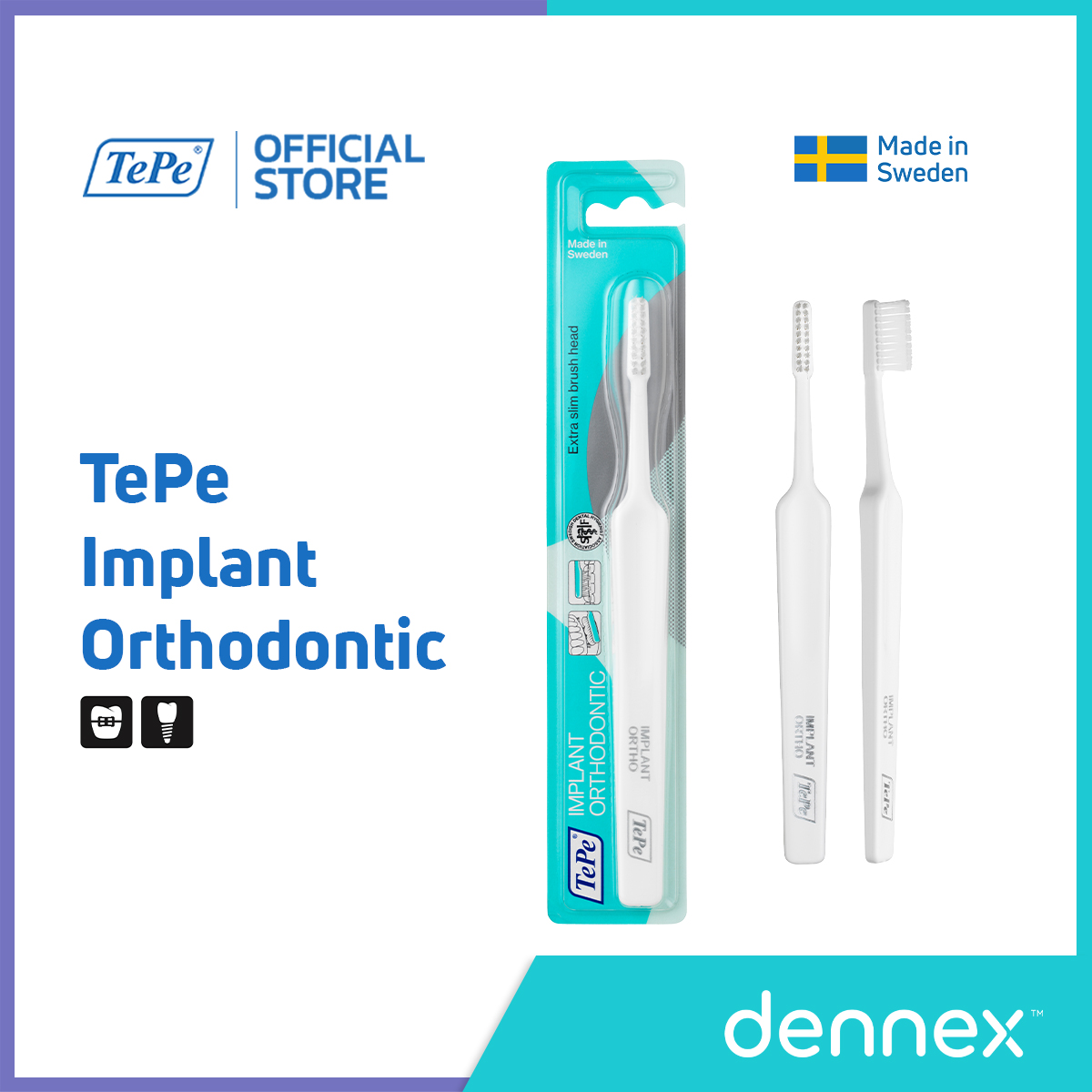 โปรโมชั่น TePe Implant/Orthodontic แปรง ทำความสะอาด เครื่องมือจัดฟัน หรือ รากฟันเทียม แปรงสีฟันเทเป้ อิมแพลนท์/ออโทดอนทิก 1 ชิ้น By Dennex