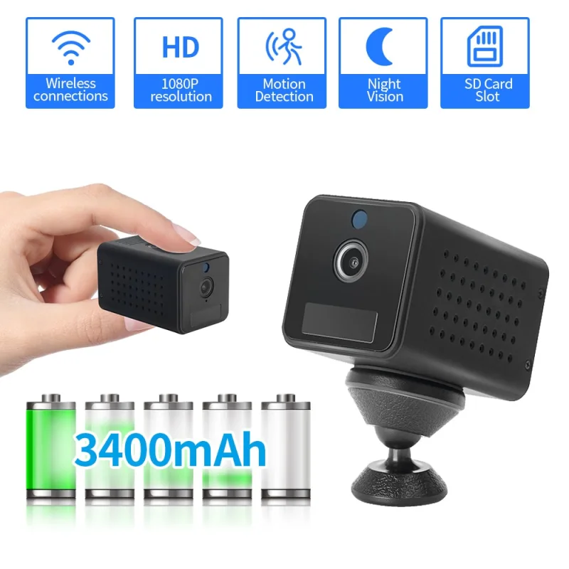 3MP Mini Wifi Camera Small Rechargeable Battery Powered Wireless 1080P/2MP CCTV Security Surveillance Camera Night Vision Cam