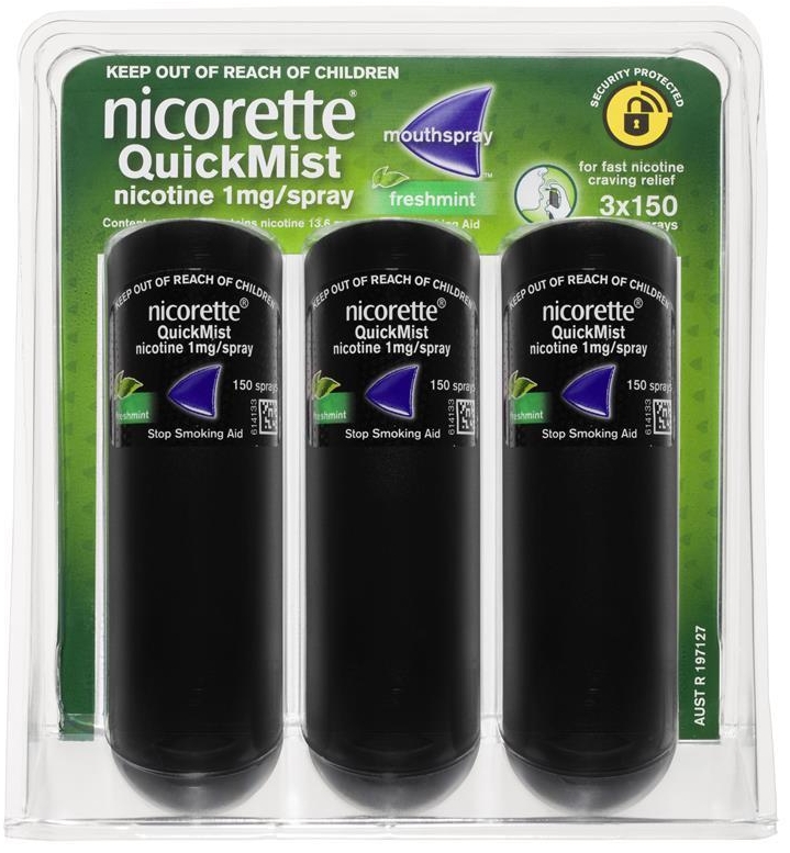 Nicorette QuickMist Mouth Spray (Freshmint) 1 mg/spray - (3x150 sprays) แบบสเปรย์ แบบพ่น 450 ครั้ง