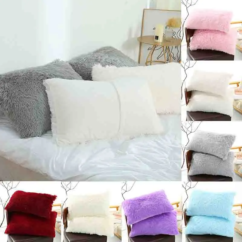 Fluffy Plush Pillow Case 50x70cm Luxury Long Hair Home Bed Sleeping ...