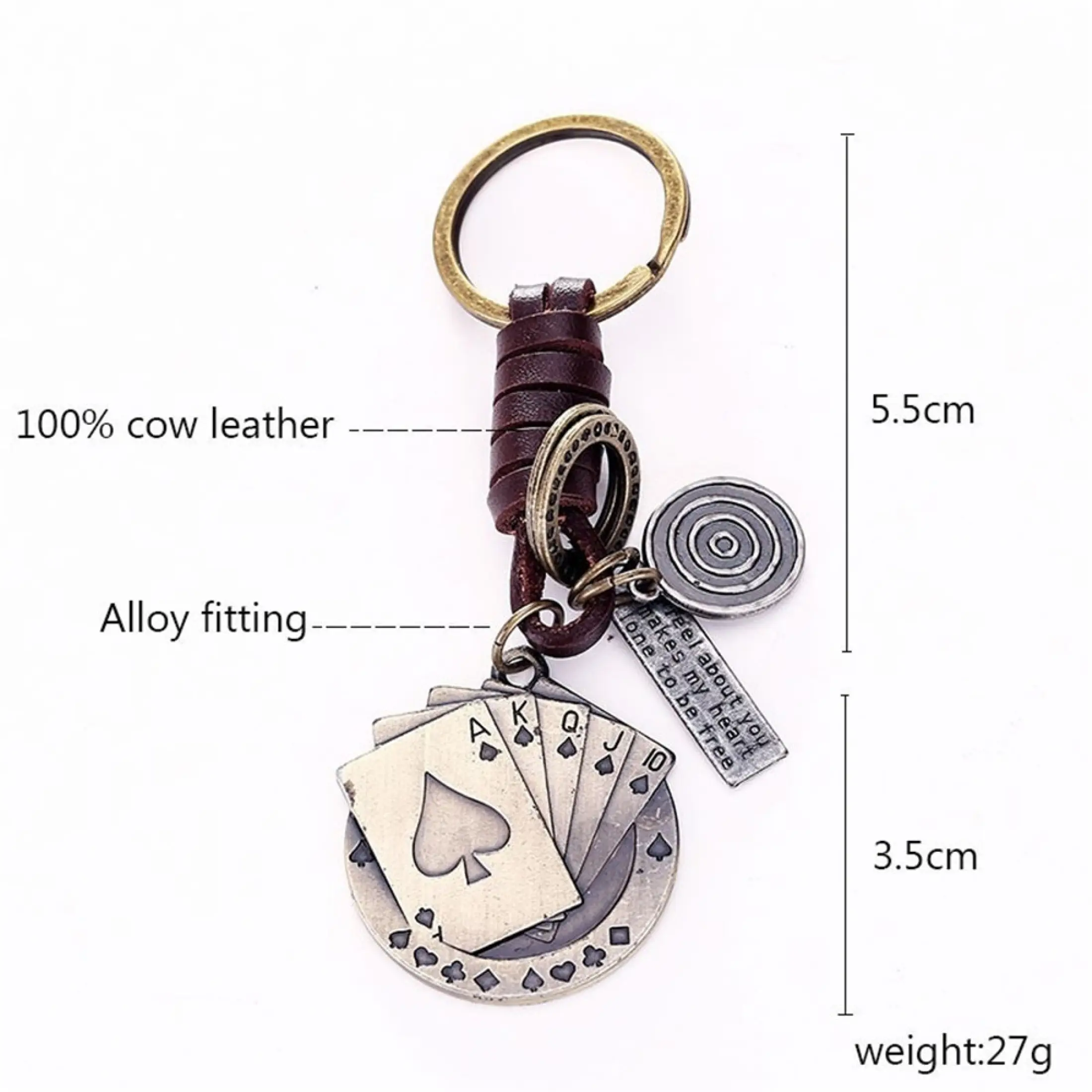 Creative Keyfob Alloy Bag Pendant Key Ring Vintage Punk Poker Leather Keychain 