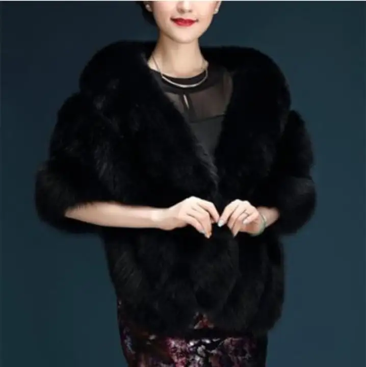 black fluffy fur coat