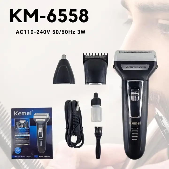 เครื่องถอนขน KEMEI KM-6558/6559 เครื่องโกนหนวดไฟฟ้า BLACK Multi-functional 3in1 Nose Trimmer & Shaver & Hair Clipper