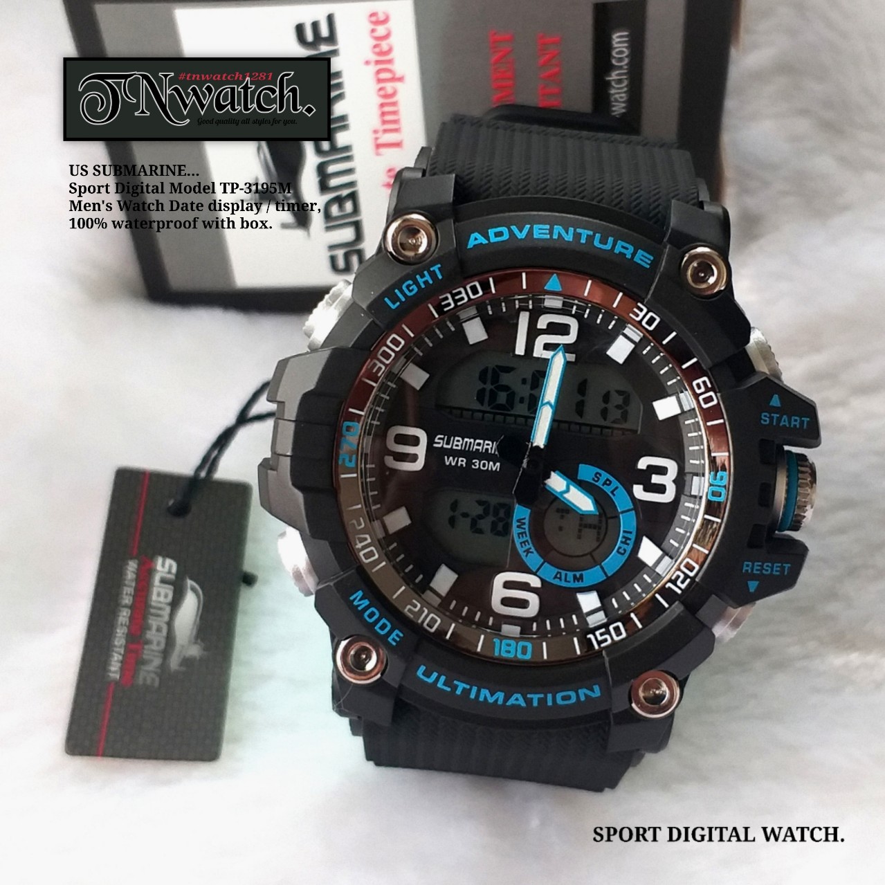us submarine SPORT DIGITAL รุ่น TP-3195M นาฬิกาข้อมือ นาฬิกาผู้ชาย/กีฬา/ออกกำลังกาย/ว่ายน้ำ แสดงวันที่กันน้ำ100%พร้อมกล่อง สีดำ ร้านขายนาฬิกาTN-WATCH1281