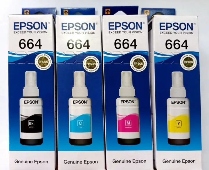 Epson Ink 664 Original T6641 T6642 T6643 T6644 หมึกเติมแท้ สำหรับ L Series L100 L120 L200 L210 7424