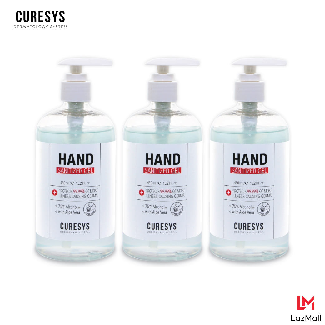 แนะนำ เคียวร์ซิส เจลล้างมือแอลกอฮอลล์ขวดใหญ่ หัวปั๊ม 450มล. แพ็ค3ขวด Curesys hand sanitizer gel 450ml pack3 alcohol 75% (เจลแอลกอฮอล์)