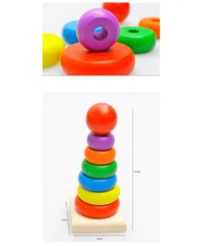 Colorful Rainbow Wooden  Stacking Rings Baby Toddler Kids Toy