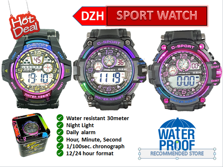 (DZHของแท้) Sport watch นาฬิกาข้อมือ C-SPORT นาฬิกากันน้ำ100% ทรง สปอร์ท สีรุ่งไล่สี RC778