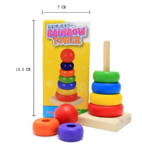 Colorful Rainbow Wooden  Stacking Rings Baby Toddler Kids Toy