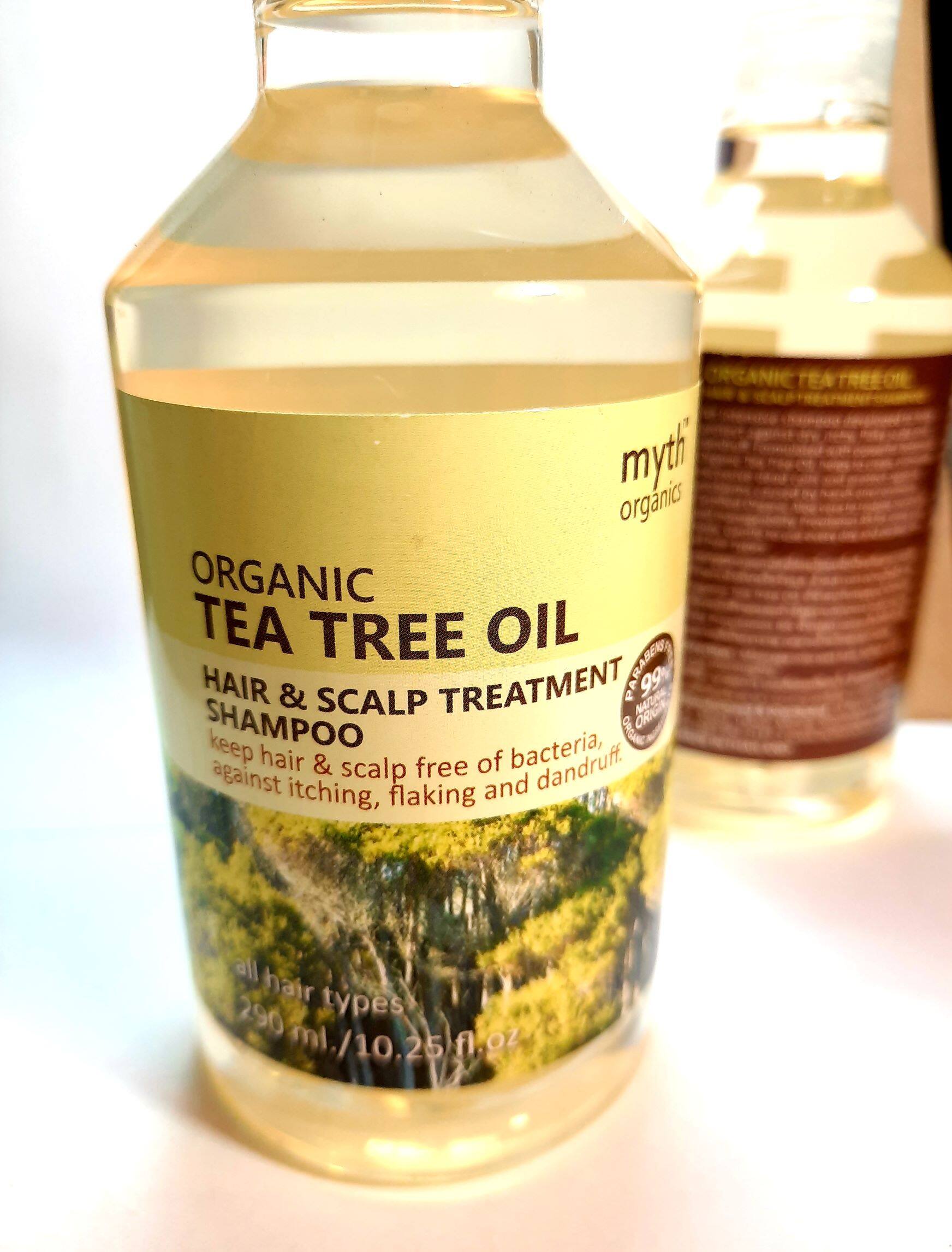แนะนำ 290ml/10.25fl.oz myth Organic TEA TREE OIL Hair & Scalp Treatment Shampoo PARABENS FREE 99% Natural Origin+ProVitamin B5 for all hair types แชมพูออแกนิคทีทรีออยล์ อ่อนโยน ปราศจากสารเคมีอันตราย ป้องกันรังแค หนังศรีษะแห้งคัน ฟื้นฟูผมเสีย เหมาะกับทุกสภาพผม