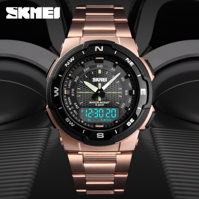 SKMEI 1370 ใหม่ผู้ชายกีฬานาฬิกาแฟชั่นนาฬิกาควอท์ซจับเวลานาฬิกาจอแสดงผลคู่ 3 นับถอยหลังนาฬิกาข้อมือกันน้ำ