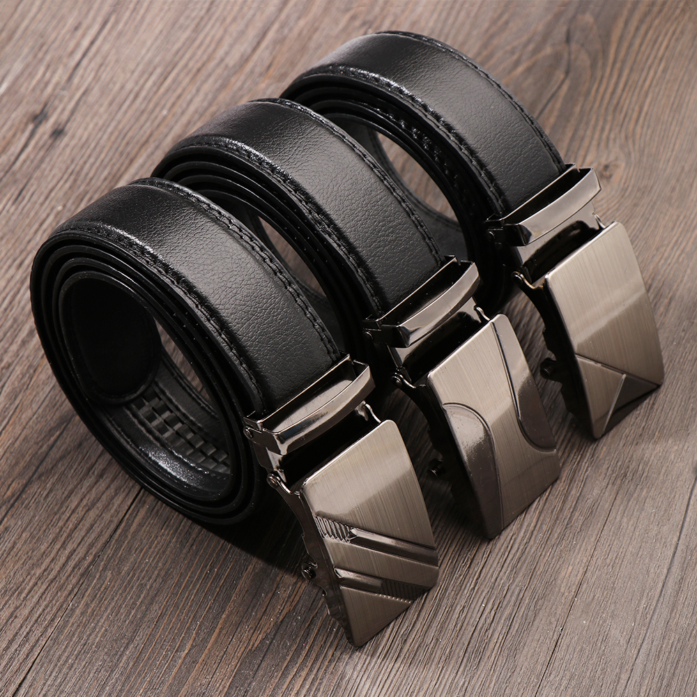 Luxury Mens Genuine Leather Ratchet Belt Automatic Buckle Waistband Waist Strap