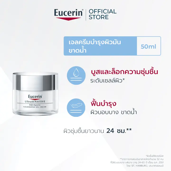 Eucerin UltraSENSITIVE AQUAPORIN NOURISHING GEL CREAM 50 ML (ยูเซอริน ครีมบำรุงผิวหน้า สำหรับผิวแห้ง ขาดน้ำ เติมความชุ่มชื้น มอยเจอร์ไรเซอร์ ครีมบำรุงผิวหน้า)