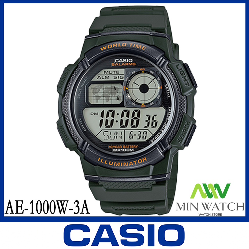 AE-1000 Casio นาฬิกาผู้ชาย สายเรซิน รุ่น AE-1000W-1A สีดำ AE-1000W-1B สีดำ AE-1000W-2A สีน้ำเงิน AE-1000W-3A AE-1000W-4A สีแดง AE-1000W-4B สีส้ม ของแท้ 100% ประกันศูนย์ CASIO 1 ปี จากร้าน MIN WATCH