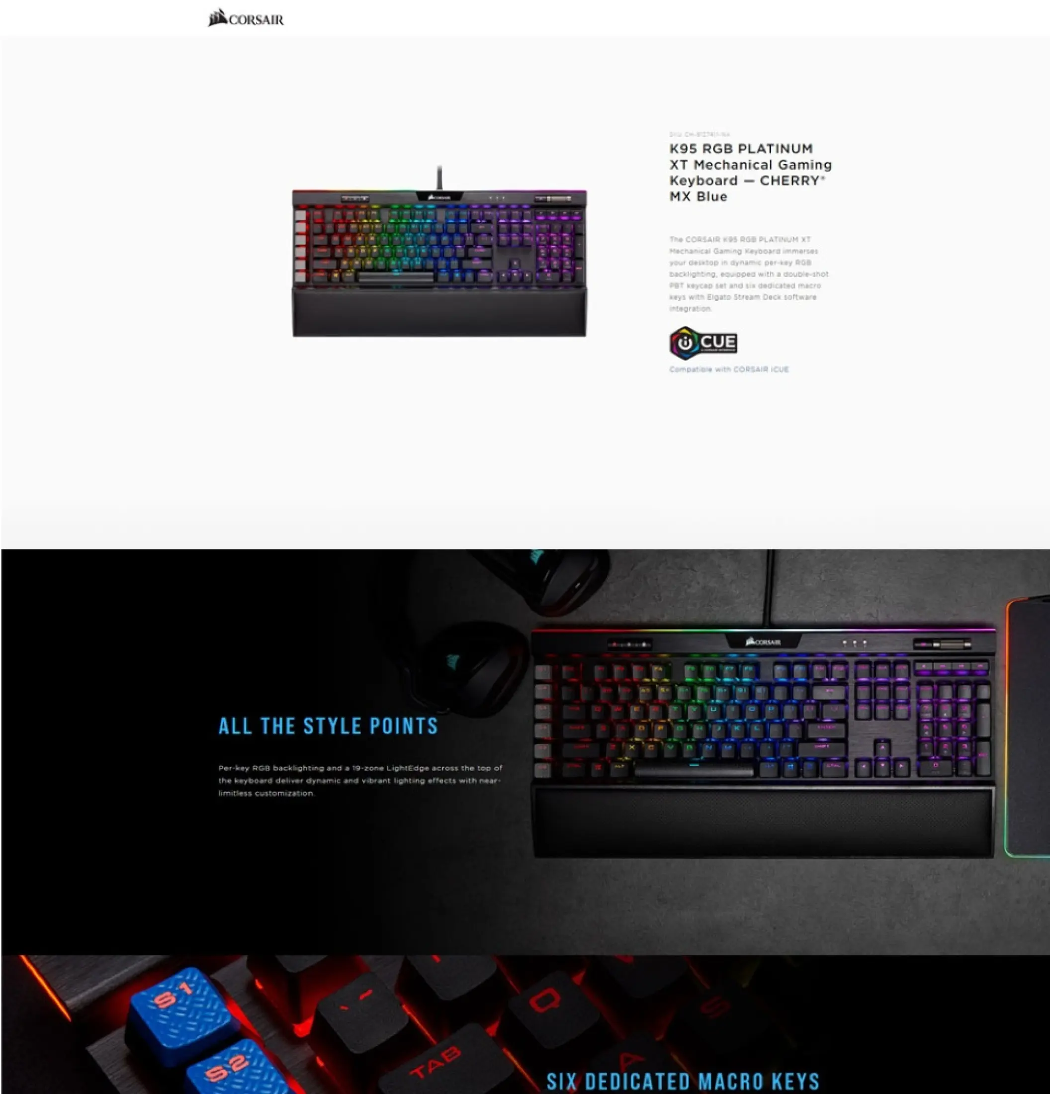 Corsair Gaming Keyboard K95 Rgb Platinum Xt Mechanical Gaming Keyboard Cherry Mx Blue Lazada Co Th