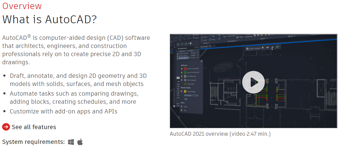 autocad system requirements